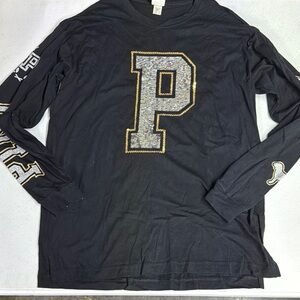 PINK Victoria's Secret Black and Gold Sequins Long Sleeve Tee